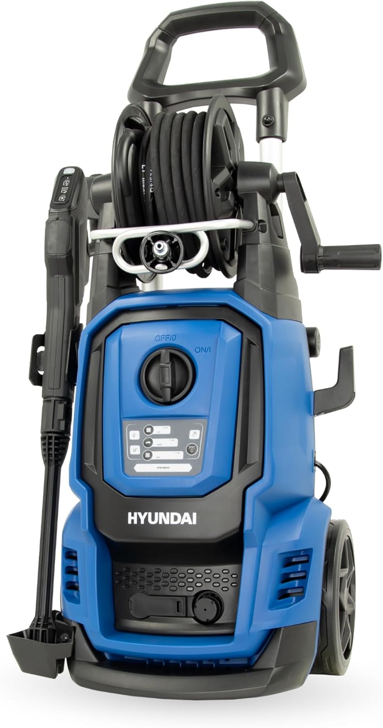 Lavadora de alta pressão, HYUNDAI, Hochdruckreiniger, 195 bar, 450 l/h, 2400 W, 13,2 kg, regulável, com rodas, Azul / Preto, para uso diário