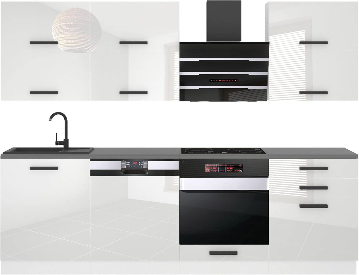 Conjunto de cozinha, B BELINI GROUP, 240 cm, altura regulável, regulável, alumínio, Branco / Preto, para a cozinha