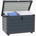Caixa de arrumação, Outsunny, Gartenbox, 62cm, 100 × 62cm, 100L, 50 kg, resistente à água, com rodas, aço, plástico, DunkelCinzento, para uso diário