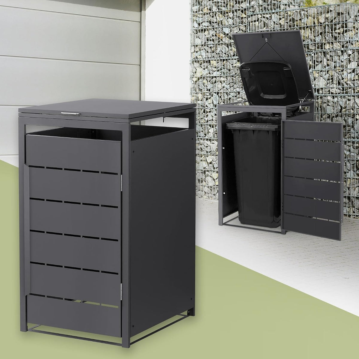 Abrigo para contentores, ML DESIGN modern living, 240L, 68 × 80 × 120 cm, aço, Antracite, para utilização no exterior