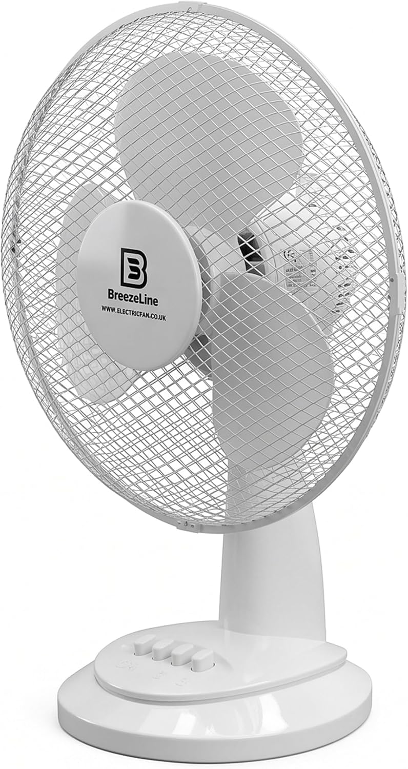 Ventoinha de mesa, Breezeline, 30 cm, 3 níveis, Branco, para uso diário