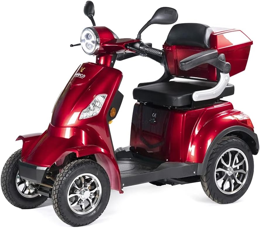 Trotinete elétrica, VELECO, Seniorenmobil, 1000W, 60 V, 12 km/h, 120 cm, 105 cm, regulável, com rodas, Vermelho, para uso diário