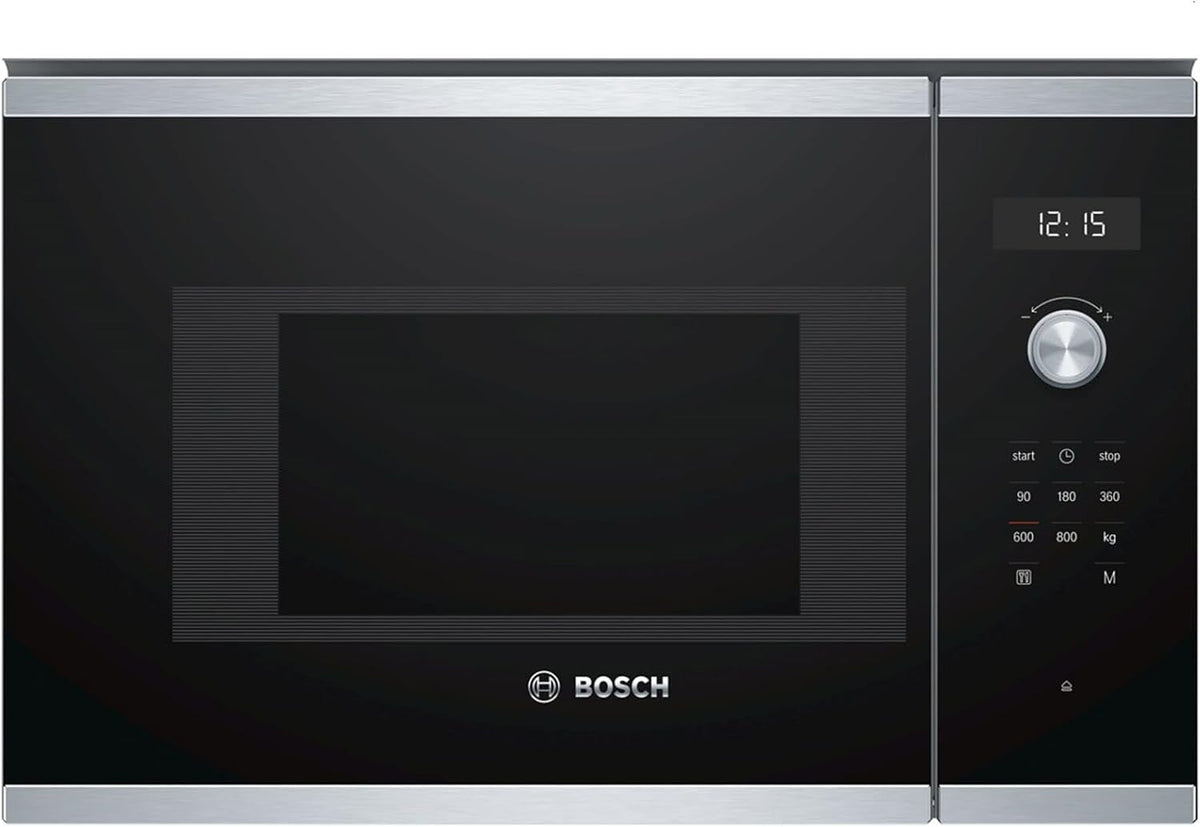 Bosch, Micro-ondas, BFL524MS0, 60 cm, 800 W, 25,5cm, 38 × 60 cm, aço inoxidável, aço, Preto / Prateado, para a cozinha