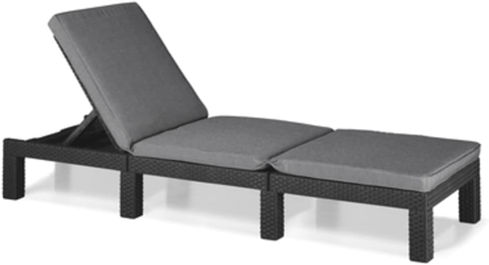 Espreguiçadeira, Keter, Daytona, 5 cm, 195 × 65 × 25,5 cm, 25,5 cm, 11 kg, 110 kg, regulável, ratã, plástico, Cinzento / Preto, para uso diário