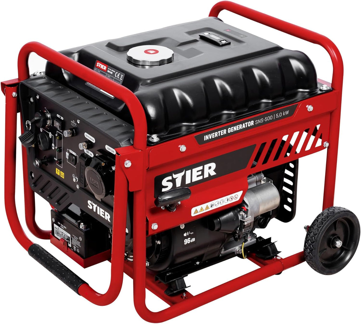 Gerador elétrico, STIER, Inverter, 5,0 kW, 75 dB, 5000 W, Preto / Vermelho, para trabalhos de manutenção