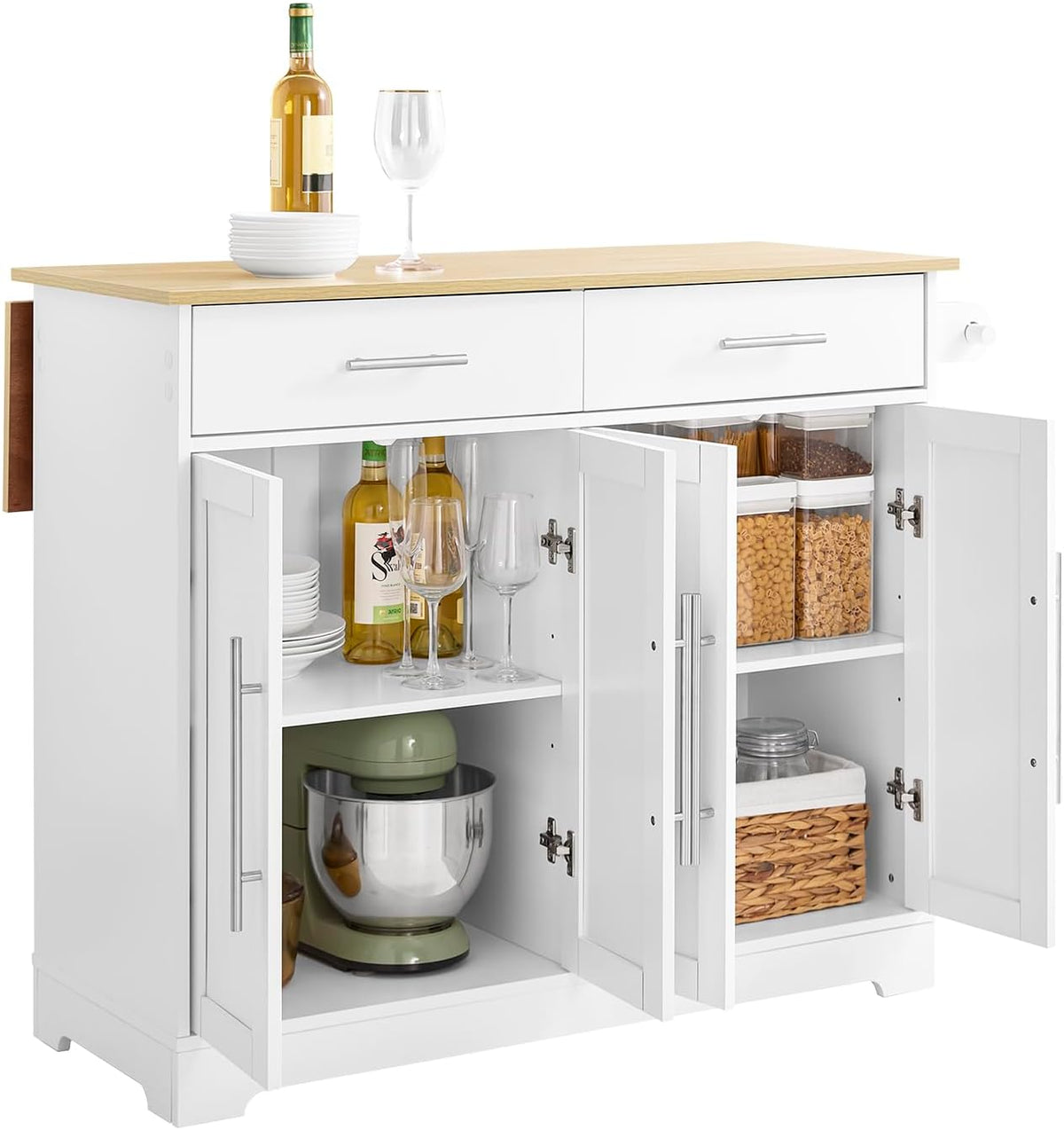 Ilha de cozinha, SoBuy, FKW129-WN, 44 cm, 69 cm, 98 kg, altura regulável, regulável, com rodas, madeira, painel de madeira, Branco / Holz