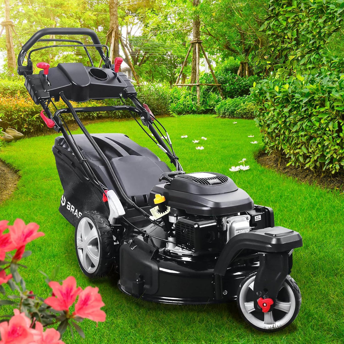 Corta-relva, BRAST, Benzin, 5,2kW, 7PS, 53cm, 60L, regulável, aço, Preto / Prateado, para utilização no exterior