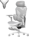 Cadeira gaming, AutoFull, 200 kg, 6 níveis, 5 níveis, dobrável, com portas, Cinzento / Branco, para uso diário
