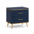 Mesita de noche MDF azul con patas de metal dorado 60x40x50 cm