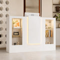 Balcão de receção, Caldion, Empfangstheke, 150 × 51 × 103cm, com iluminação LED, com comando à distância, vidro, painel de madeira, Branco