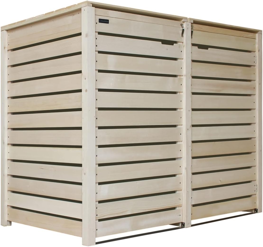 Abrigo para contentores, Lukadria, 120L, 240L, 115,5 cm, 141 cm, 81 cm, aço, madeira, Natural, para utilização no exterior