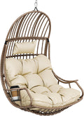 Cadeira suspensa, YITAHOME, 150 kg, 195 cm, 126 cm, 82cm, aço, ratã, Bege / Castanho, para uso diário