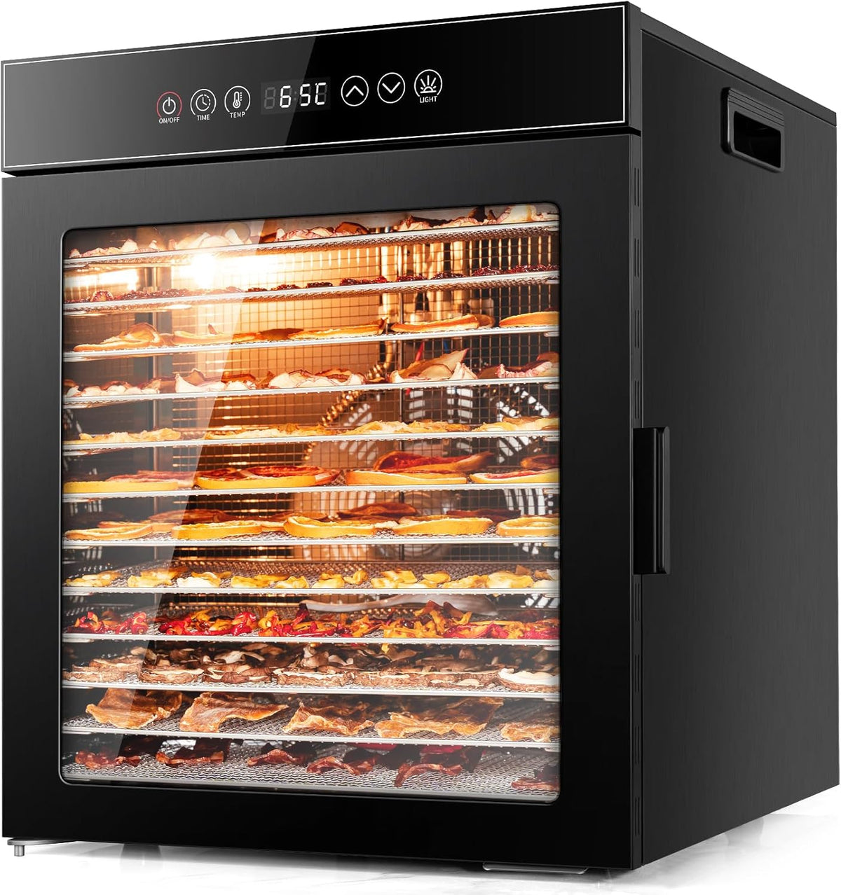 Desidratador de alimentos, Kwasyo, 900W, com temporizador, aço inoxidável, aço, Preto, para uso diário