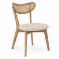 Silla de comedor de roble y ratán con asiento de poliéster beige