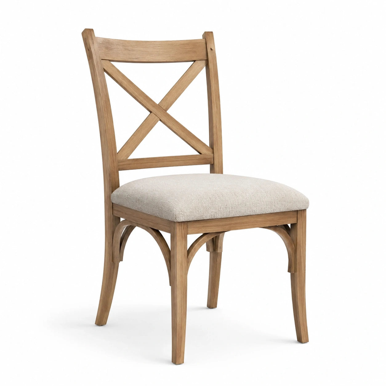 Silla de madera de roble con asiento tapizado en beige