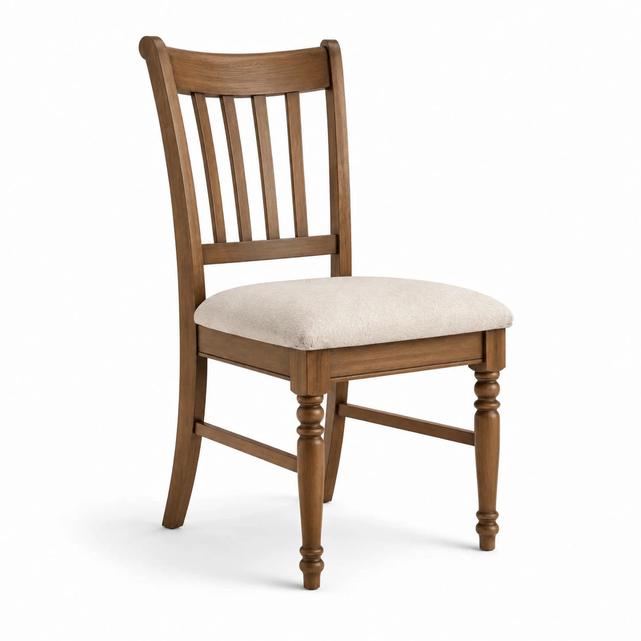 Silla de madera con asiento tapizado en beige