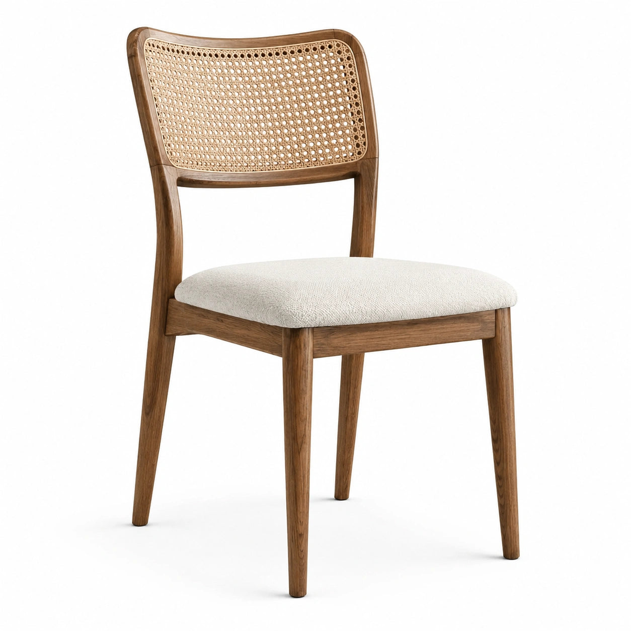 Silla de madera de roble y mimbre con asiento beige