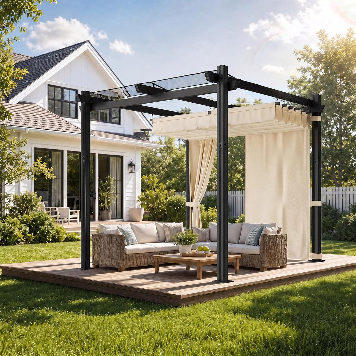 Tenda de jardim, JUMMICO, Aluminium, 3 × 3m, 8 cm, 8 × 8 cm, resistente à água, alumínio, Preto / Bege, para utilização no exterior