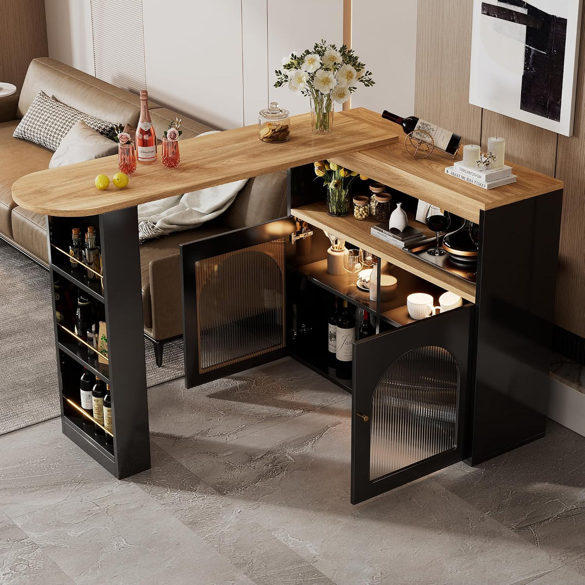 Mesa de bar, KUAKE, vidro, Preto / Holz, para uso diário