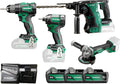Berbequim aparafusador, HIKOKI, Combo-Kit, 18V, 5.0 Ah, com bateria, com carregador, madeira, plástico, Verde / Preto, para trabalhos de manutenção