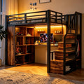 Cama, Merax, Metall-Hochbett, 90 × 200 cm, 120 kg, 169,4 cm, 255 × 96 × 169,4 cm, com iluminação LED, com prateleiras, sem colchão, madeira