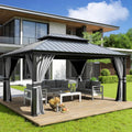 Gazebo de jardim, Amopatio, 3.65, 3.65 × 4.85 m, 12 cm, 12 × 12 cm, resistente à água, aço, alumínio, Cinzento, para utilização no exterior