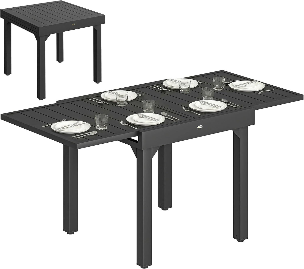 Mesa de jantar, Outsunny, Gartentisch, 80 cm, 160 × 80 cm, 160 cm, 70 kg, 25 kg, regulável, aço, alumínio, Preto, para uso diário