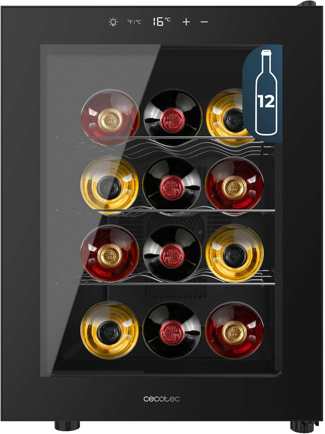 Cecotec, Frigorífico para bebidas, 8 a, 35 dB, 5,3 kg, Classe E, com iluminação LED, com prateleiras, Preto, para uso diário