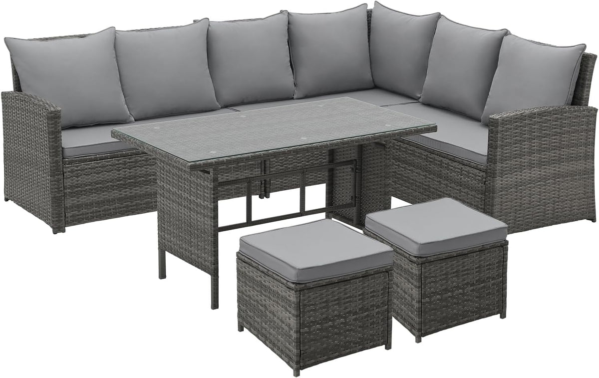Conjunto de mobiliário de jardim, SVITA, Monroe, 82 cm, 180 × 230 × 82 cm, 230 × 180 × 82 cm, ratã, poliéster, Cinzento, para utilização no exterior