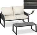 Conjunto de mobiliário de jardim, tectake, Rope, altura regulável, regulável, alumínio, madeira, Preto / Bege, para utilização no exterior