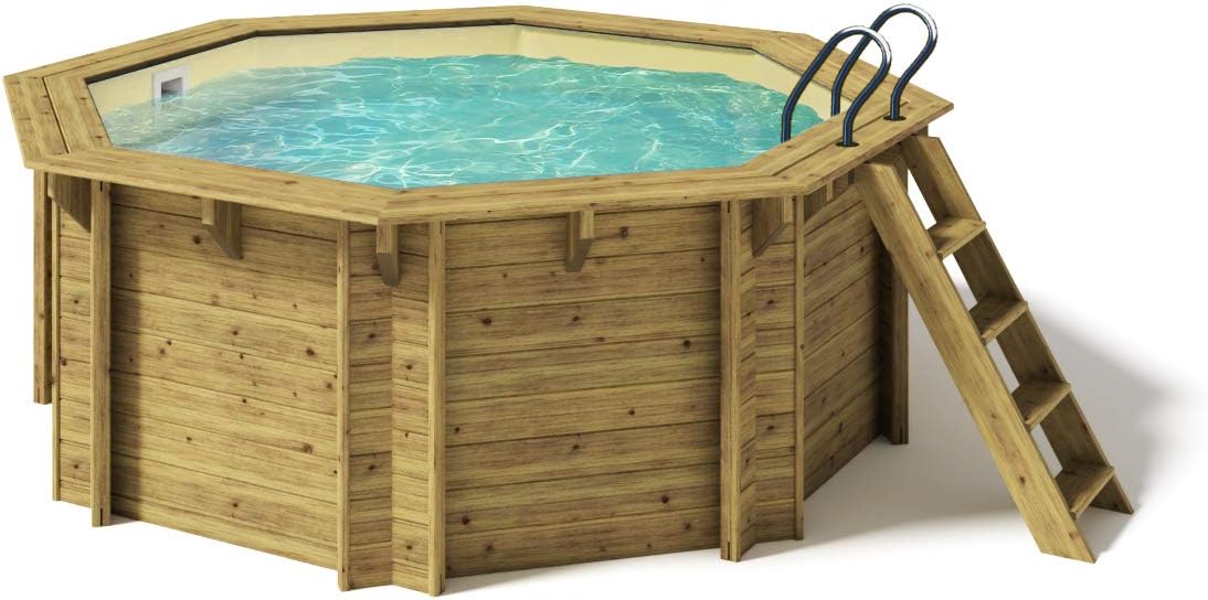 Piscina com estrutura metálica, Paradies Pool, Holzpool, 118 cm, 50 kg, 354 × 118 cm, 3,54 × 1,18 m, aço inoxidável, aço, Bege