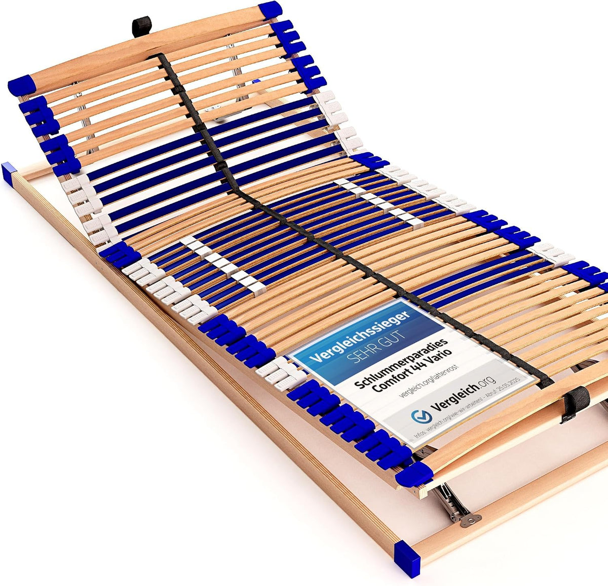 Estrado de cama, Schlummerparadies, 140 × 200cm, 5cm, 139 × 196 × 7,5cm, regulável, madeira, Azul / Natural, para o quarto