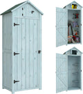 Abrigo de jardim, Outsunny, Gartenschrank, 77 × 54,2 × 179cm, 77L, resistente à água, madeira, HellAzul / Verde, para utilização no exterior