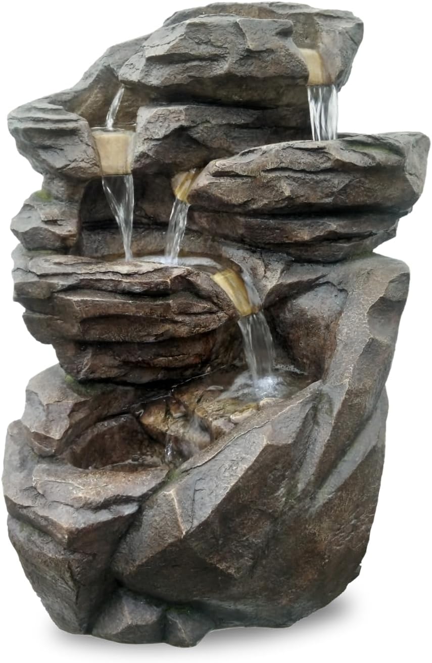 Fonte de jardim, Zen Light, 70 cm, com iluminação LED, Castanho / Bege, para utilização no exterior