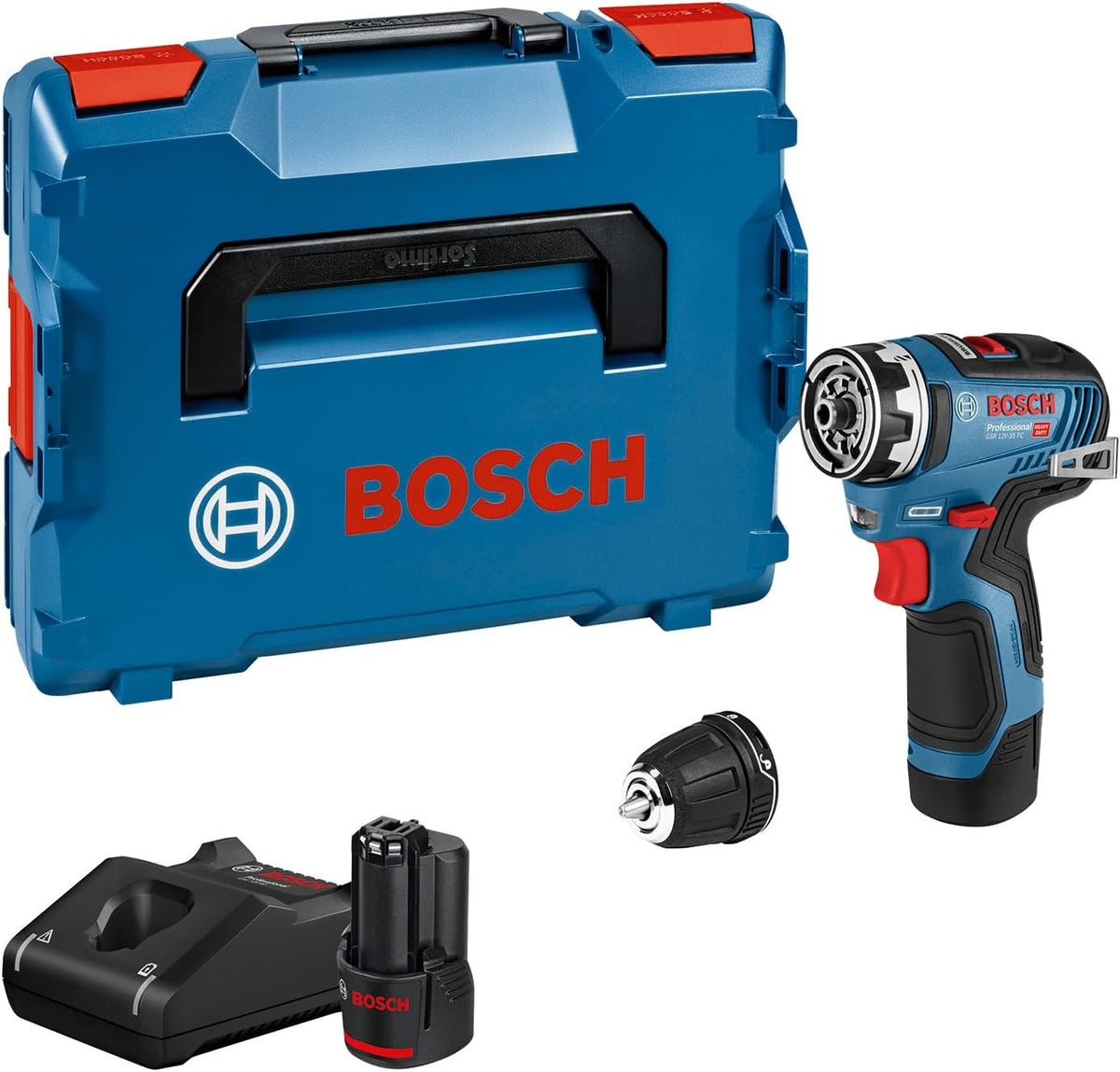 Berbequim aparafusador, Bosch Professional, 12V, 3.0Ah, 1.750 rpm, com bateria, com carregador, aço, madeira, Azul / Preto / Vermelho