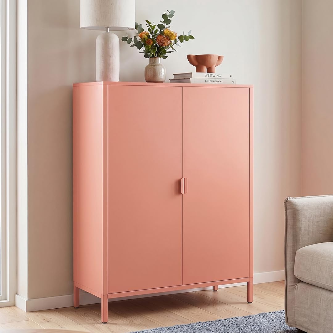 Aparador, skølm, Ituri, 80 cm, 120 × 38 × 80 cm, altura regulável, regulável, com prateleiras, aço, metal, Terrakotta, para uso diário