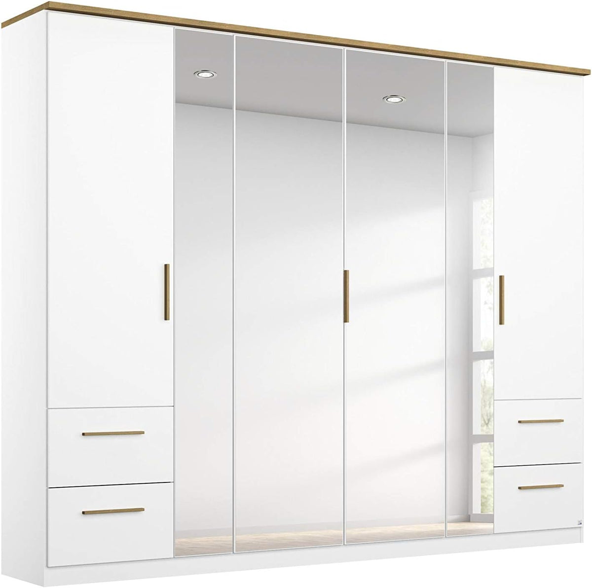 Roupeiro, Rauch Möbel, Carlsson, 226 × 212 × 58 cm, 67 cm, 90 cm, com gavetas, com portas, madeira, Branco / Eiche, para o quarto