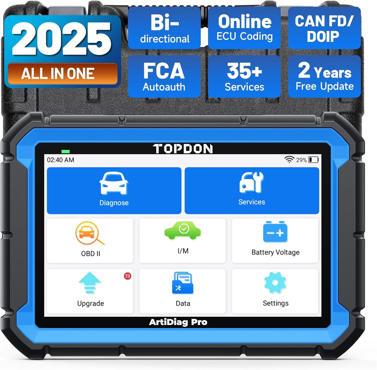 Ferramenta de diagnóstico automóvel, TOPDON, Diagnoseger, Preto / Azul, para trabalhos de manutenção