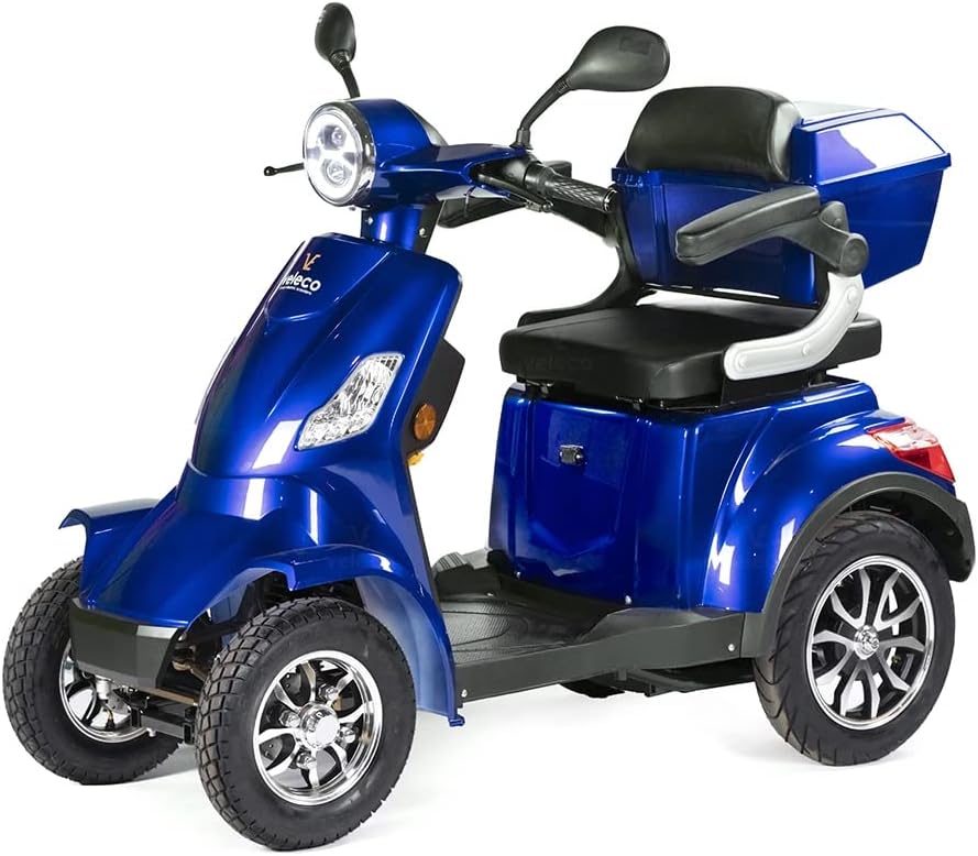Trotinete elétrica, VELECO, Seniorenmobil, 1000W, 12 km/h, 120 cm, 105 cm, 20 Ah, com rodas, aço, Azul, para uso diário