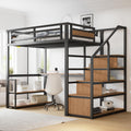 Cama, Merax, Hochbett, 200 cm, 140 × 200 cm, 150 kg, com prateleiras, sem colchão, madeira, metal, Preto / Castanho, para o quarto