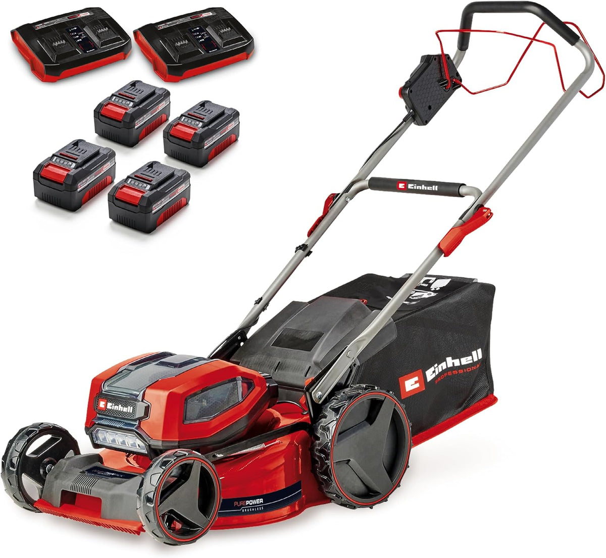 Einhell, Corta-relva, Akku-Rasenm, 36 V, 47 cm, 65 L, 4,0 Ah, com bateria, com carregador, Vermelho / Preto, para utilização no exterior