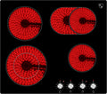 Placa de cozinha, K&H, Glaskeramikkochfeld, 60 cm, 1100W, 1800W, 1200W, com temporizador, Preto, para a cozinha