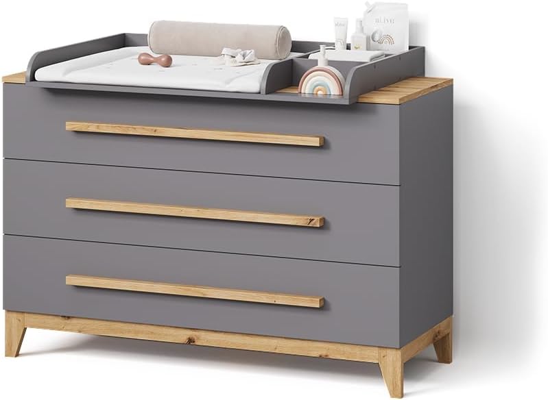 Cómoda, Livinity, 70 cm, 58,55 kg, 16 mm, 133 × 98 × 70 cm, com gavetas, com prateleiras, madeira, Cinzento, para o quarto