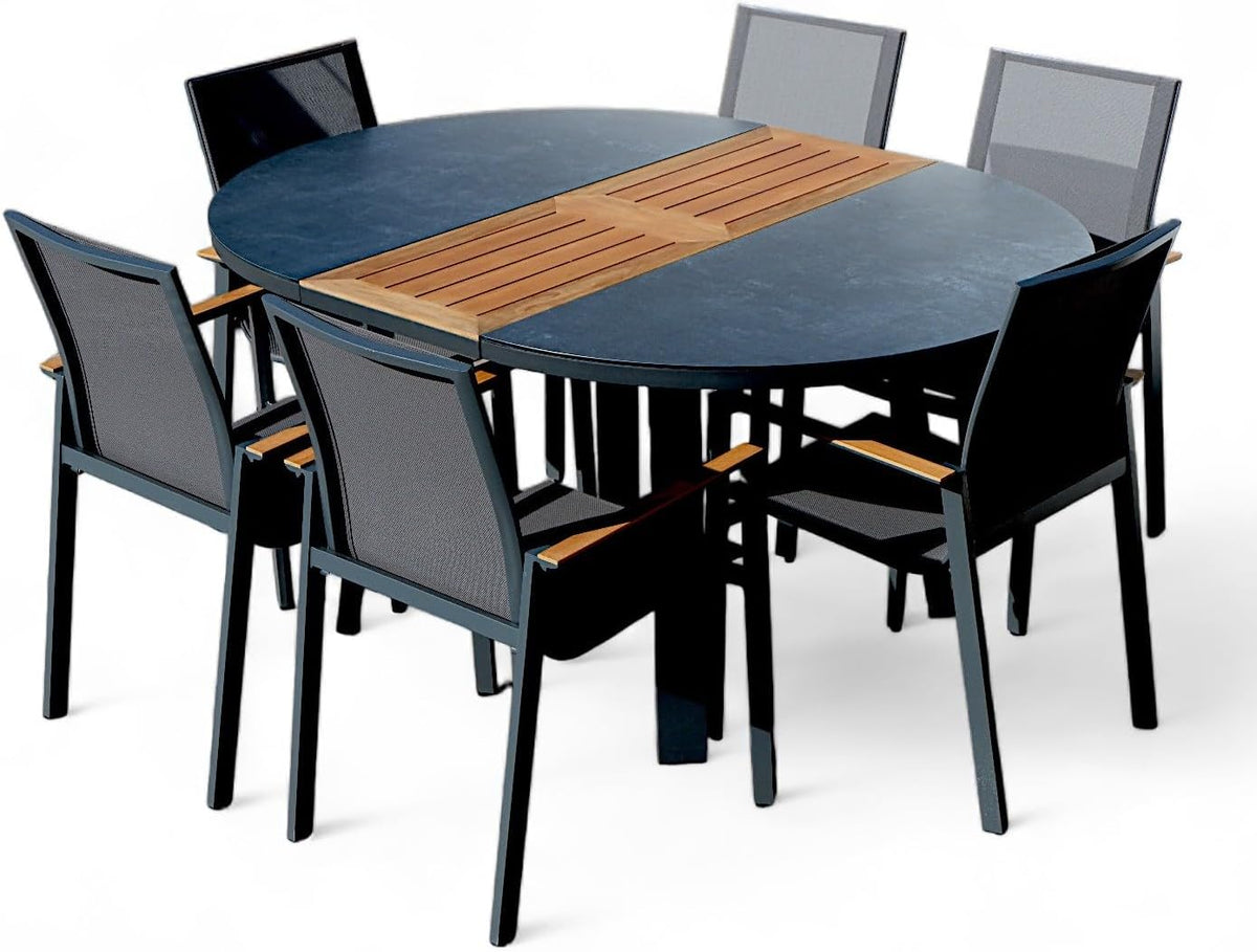Conjunto de mobiliário de jardim, ALEOS., Gartengarnitur, 120cm, 160cm, 77cm, 33kg, 56,5cm, alumínio, madeira, Antracite / Holz