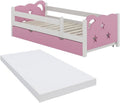 Cama, VitaliSpa, Kinderbett, 80 × 160 cm, 53 cm, 86 cm, 84 cm, 166 × 53 × 86 cm, com colchão, madeira, Rosa / Branco, para o quarto