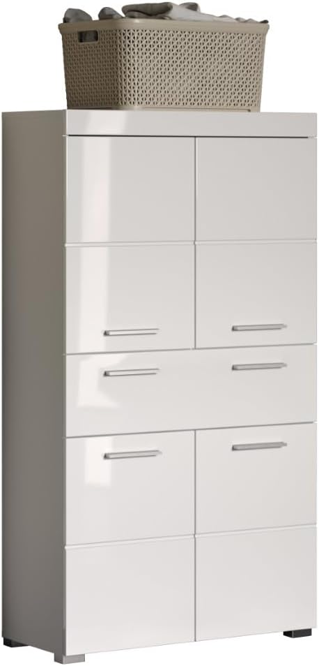Armário alto, trendteam smart living, 31 cm, 73 × 130 × 31 cm, 73 × 132 × 31 cm, altura regulável, regulável, com gavetas, painel de madeira, Branco
