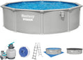 Piscina com estrutura metálica, Bestway, Hydrium, 122 cm, 457 × 122 cm, 6.056 l/h, 230 W, 1.000 g, aço, Cinzento / Azul, para utilização no exterior