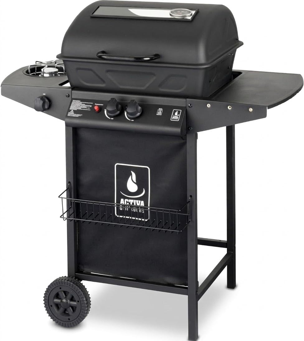 Grelhador a gás, ACTIVA, Halifax, 5,5kW, 2,5 kW, 37 cm, 48 × 37 cm, com rodas, Preto, para utilização no exterior
