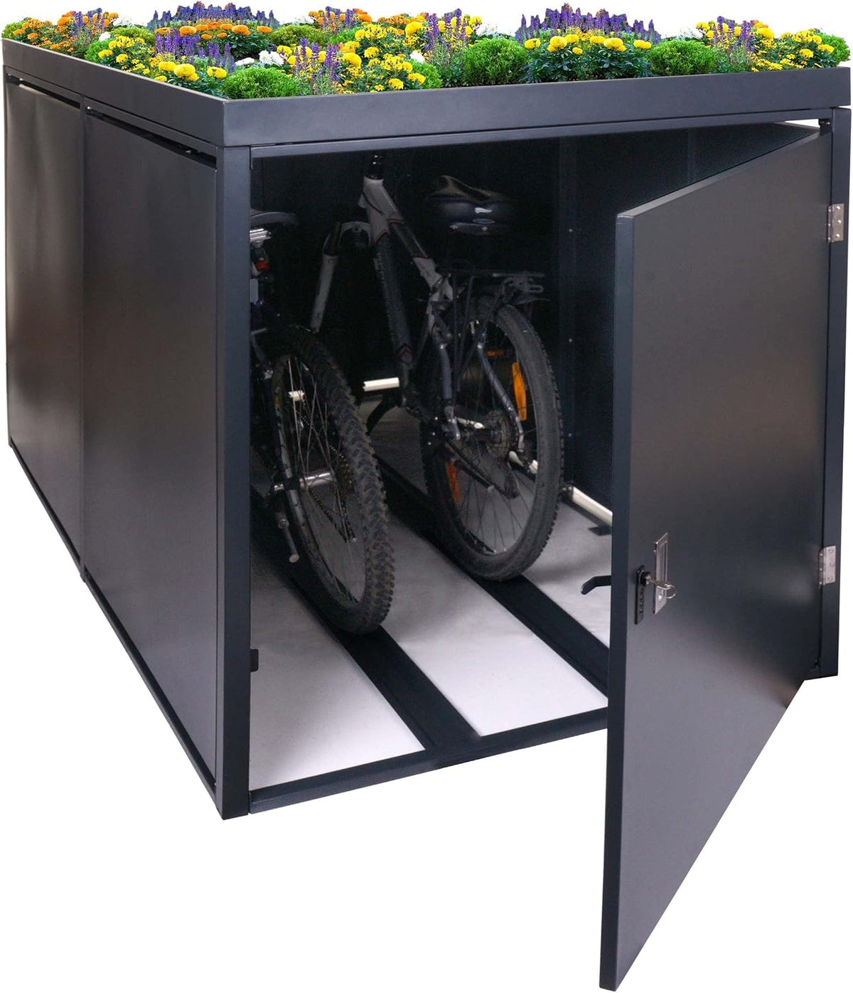 Suporte para bicicleta, Mendler, 2er-Fahrradgarage, 125 × 113 × 208cm, 113 cm, 125 × 208 × 113cm, com rodas, aço, plástico, Antracite, para uso diário