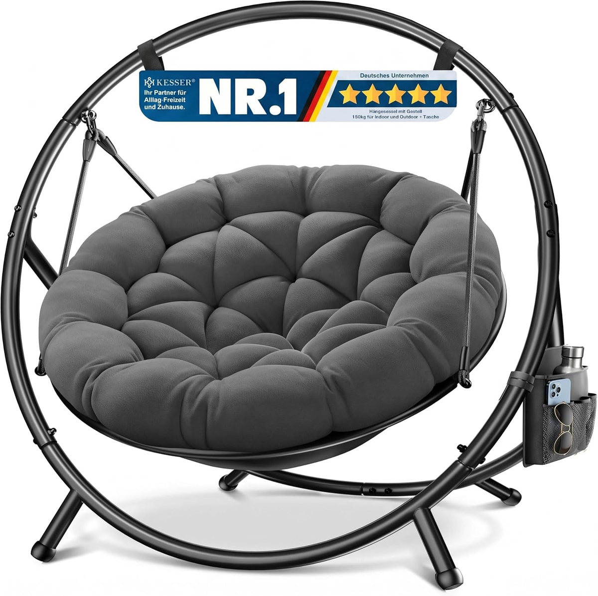 Cadeira suspensa, KESSER, 150kg, 220g, aço, poliéster, Cinzento, para uso diário